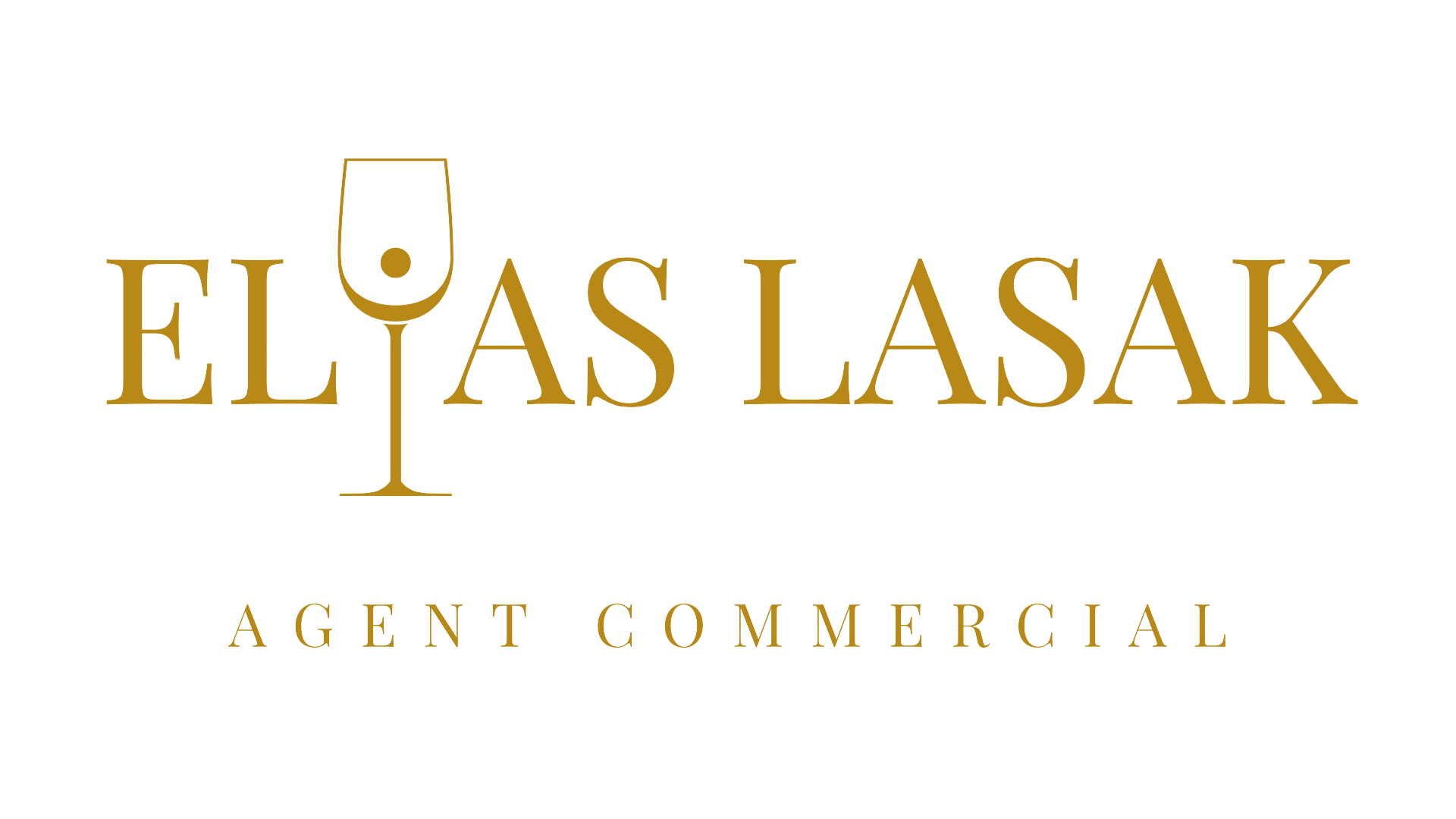 Logo avec une ecriture Elias Lasak et un verre de vin en couleur doré